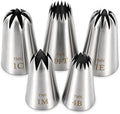 5 Pack Stainless Steel Seamless Piping Icing Tips #9FT 1C 1E 1M 4B