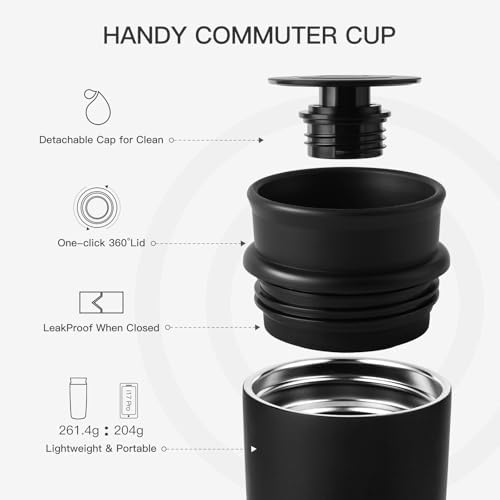 Travel Coffee Mug with 360°Lid, 12 oz Coffee Tumbler Insulated Travel