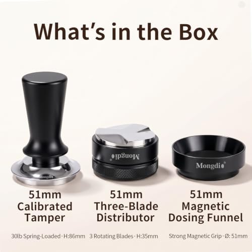 Mongdio 51mm Espresso Accessories Kit: Tamper, Distributor & Dosing