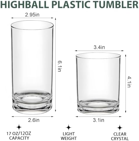 RLWY Acrylic Plastic Drinking Glasses Set of 12 - Unbreakable Tumblers
