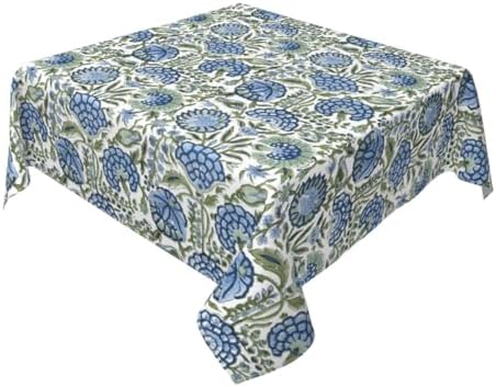 Boho Square Tablecloth 54x54 Inch Blue Green Vintage Floral Table