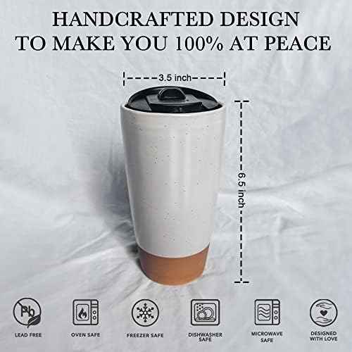 Mora Double Wall Ceramic Coffee Travel Mug with Lid, 14 oz, Portable