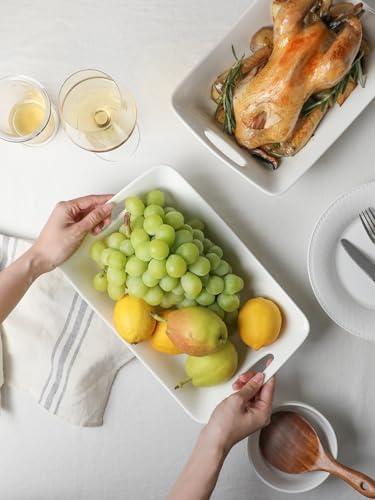 Kanwone Large Serving Bowls with Handles, White Serving Dishes For