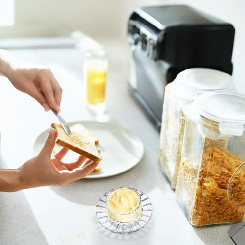 Frcctre 2 Pack Glass Butter Dish, Small Round Glass Butter Keeper with