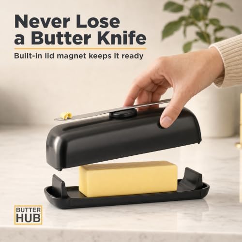 Butter Hub Magnetic Black Butter Dish with Lid & Knife, Plastic, US