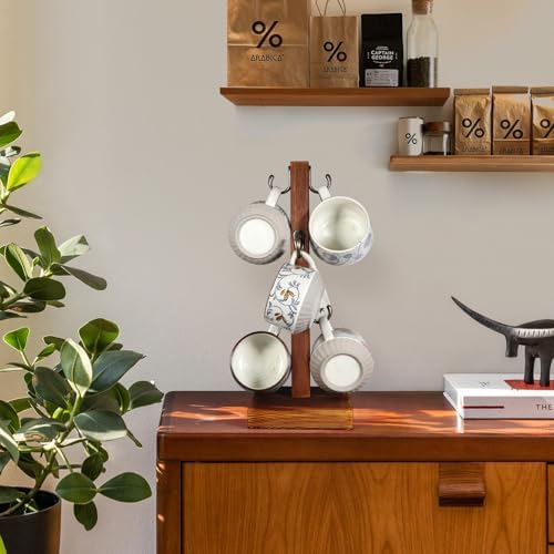 Rustic Wood Coffee Mug Holder Stand, 15.35 Inch Tall Tree Organizer