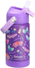 rockpapa 14oz Kids Stainless Steel Water Bottle with Straws, Butterfly