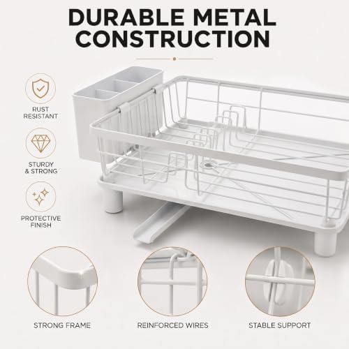 HiramWare Dish Drying Rack for Kitchen Counter, White