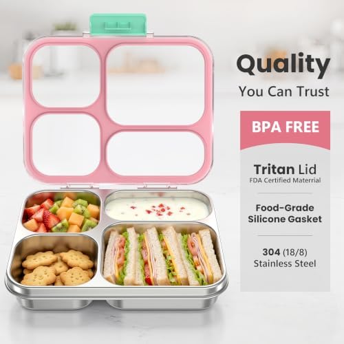 HOMEKOL Stainless Steel Lunch Box for Kids, 4-Compartment