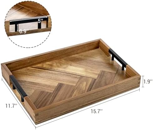 MyGift 15.6 Inch Chevron Design Premium Solid Acacia Wood Decorative