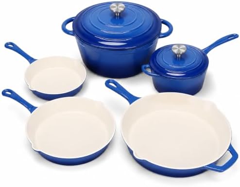 5-Piece Enameled Cast Iron Cookware Set, Dutch Oven, Saucepan & 3 Skillets