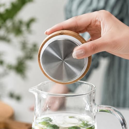 hjn Glass Pitcher with Lid Glass Water Carafe with Handle, Fridge