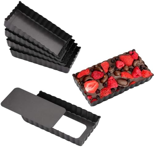 Mini Tart Pan Set of 6 Rectangular Non-Stick 4 Inch Quiche Pan Loose