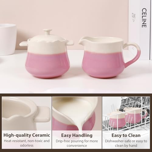 INGOFIN Ceramic Sugar and Creamer Set, 2-Piece French Style Cream
