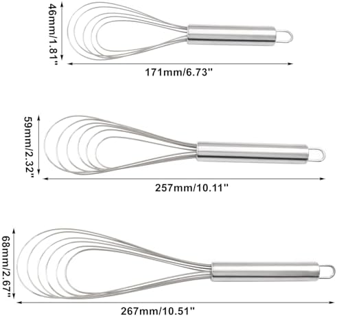 3 Pcs Kitchen Flat Whisk Set, Stainless Steel