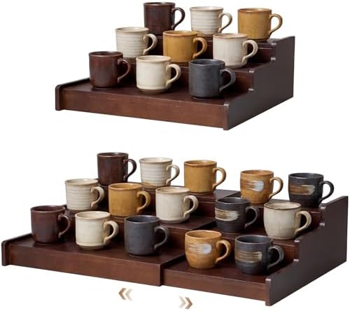 Novabright 1 Pcs 3-Tier Expandable Mug Holder Cabinet,Walnut Wood