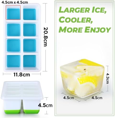 Large Ice Cube Trays with Lid, Jrisbo 2 Pack Stackable Silicone Ice