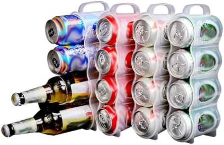 4 Pack Clear Can Organizer Rack For Refrigerator, Stackable Beverage
