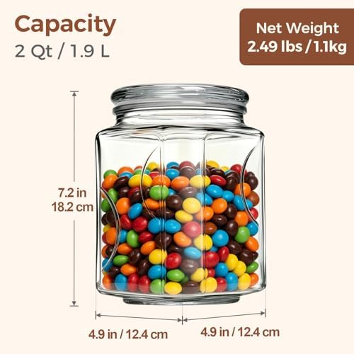ComSaf Half Gallon Square Glass Pantry Jars with Lids 2 Pack Wide
