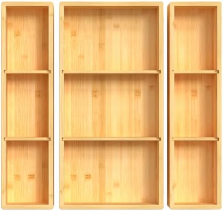 DUJEN Bamboo Drawer Organizer 12.5'' X 12.5'' X 2'', Adjustable 3