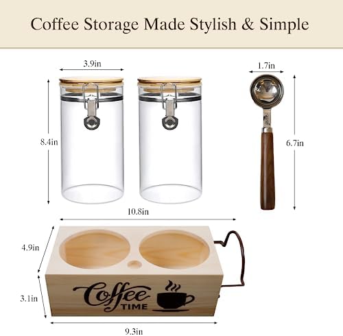 Glass Coffee Canister Set with Shelf & Spoon 2 Piece Coffee Containers