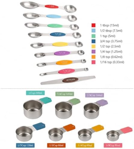 16Pcs 304 Stainless Steel Measuring Cups Spoons Set Color Silicone