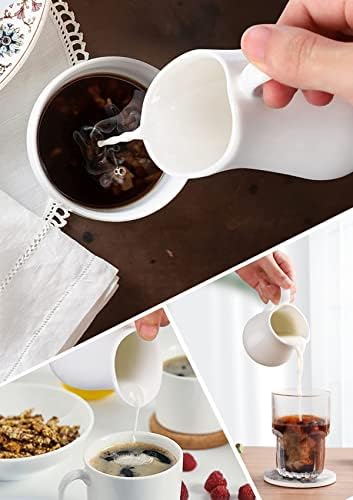 12 Oz Ceramic Creamer with Handle, White Coffee Milk Pitcher