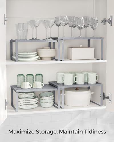 SONGMICS Set of 2 Metal Spice Racks, Stackable Expandable Shelf Risers