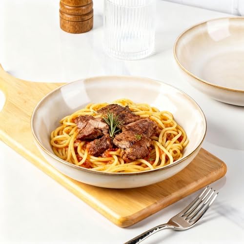 AmorArc 8.5’’ Ceramic Pasta Bowls Set of 4, 36oz Large Stoneware Bowls