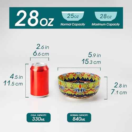 vancasso Cereal Bowls Set of 6, 28oz Porcelain Soup Bowls, Colorful