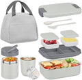 Bento Lunch Box Set with 10.5oz Soup Thermo Food Jar, Grey