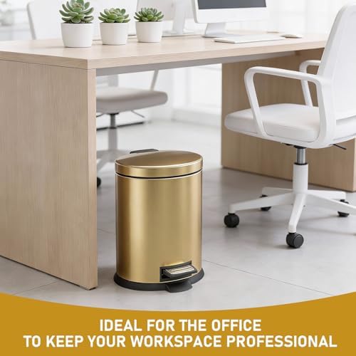 SIMPLYKLEEN 2 Pack 1.3 Gallon Bathroom Trash Cans, Gold