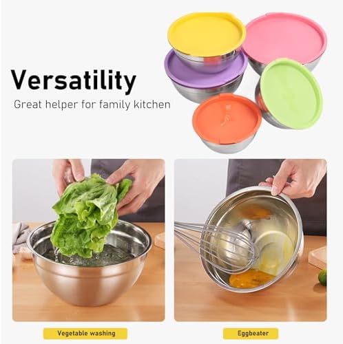 Mixing Bowls with Lids, 5PCS, Stainless Steel