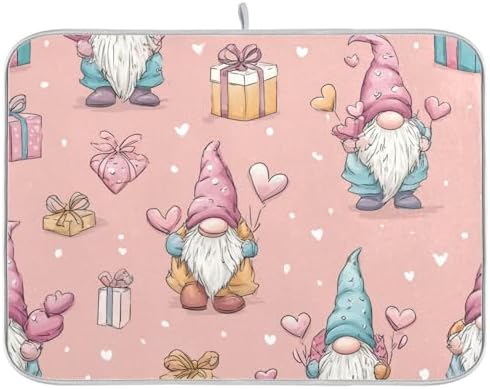 OTVEE Gnome Love Art Dish Drying Mat for Kitchen Counter Absorbent