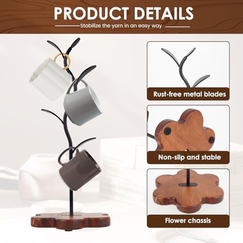 UKQRRTC Coffee Mug Holder Leaf Shape Mug Tree with Flower Wood Base