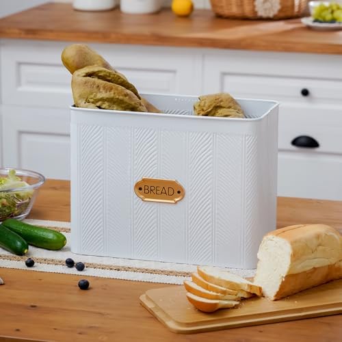 Extra Large Diagonal Stripe Embossed Bread Box with Bamboo Lid
