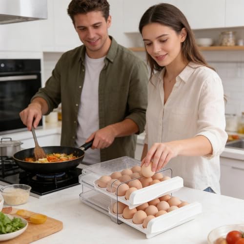 Egg Storage for Refrigerator 32-Grid Drawer Storage Container with