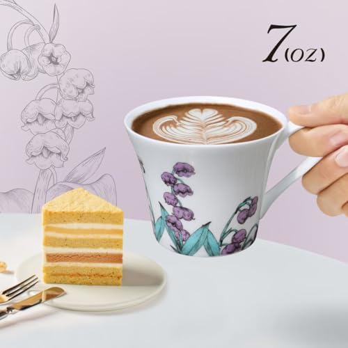 Tea Cup Set With 2 Tea Cups 2 Saucers And 2 Spoon 7 OZ Espresso Coffee