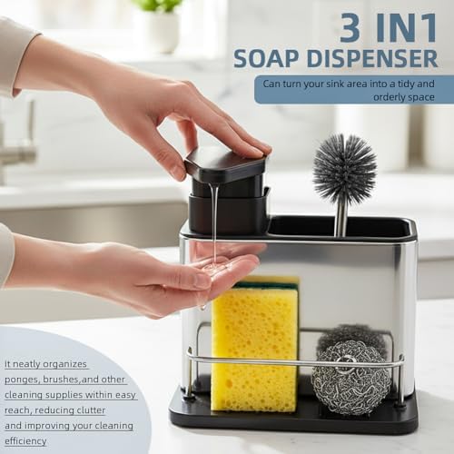 3-in-1 Kitchen Dish Soap Dispenser with Sponge Holder