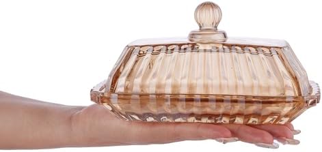 Champagne Glass Butter Dish with Lid - Elegant Ribbed Butter Holder