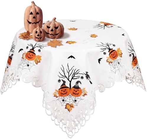 SiliFine Halloween Tablecloth Embroidered 34'' Square Witch Table