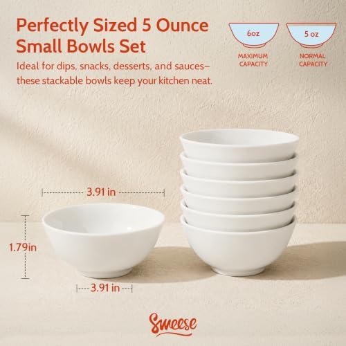 Sweese 5 oz Small Ceramic Bowls Set of 6, 3.9 Inch Mini Bowls for