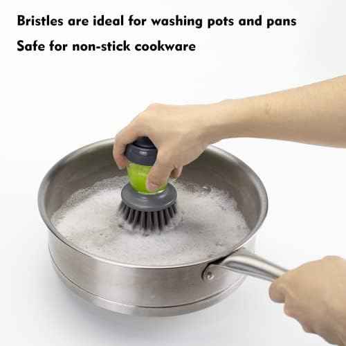DAPOWER Dish Brush with Soap Dispenser, Grey, 2-Pack
