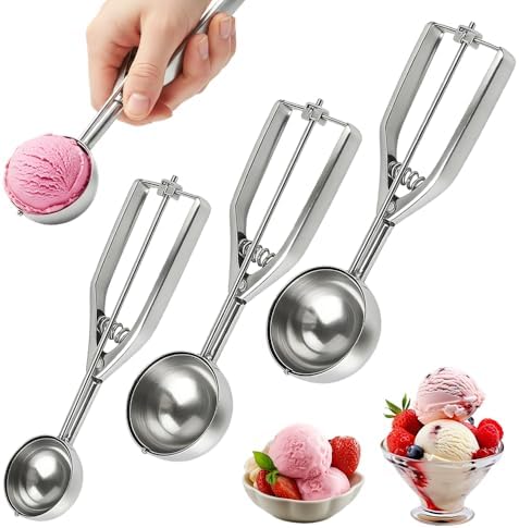 Ice Cream Scoop, 3Pcs Cookie Scoop Set, Multipurpose Stainless Steel