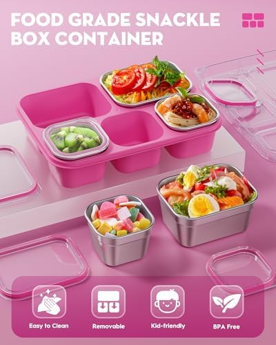 BiuLeon Snackle Box Containers, Stainless Steel 5 Compartments Divided