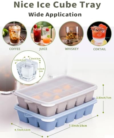 Silicone Ice Cube Tray, Ice Trays For Freezer with Lid