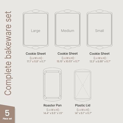 Nonstick Cookie Sheet Pans Set of 5 - Professional Quality Carbon