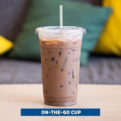 Freshware Clear Plastic Cups with Flat Lids and Straws