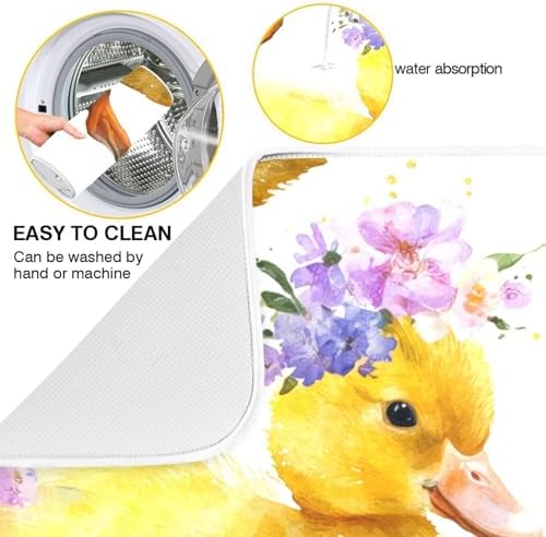 OTVEE Baby Duck Pattern Dish Drying Mat for Kitchen Counter Absorbent
