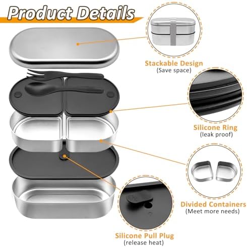 Stainless Steel 3-Compartment Bento Lunch Box, Leakproof